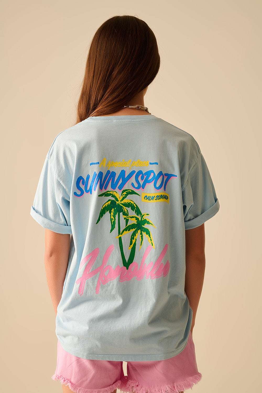 Blue t-shirt made in Italy with Honolulu graphic - T-Shirts