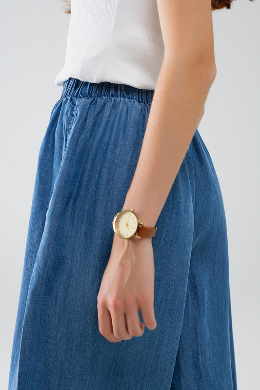 Blue tencel Denim-Style Wide-Leg Fluid Pants - Trousers