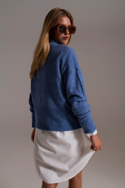 Blue turtleneck sweater in a soft knitted fabric - Jumpers