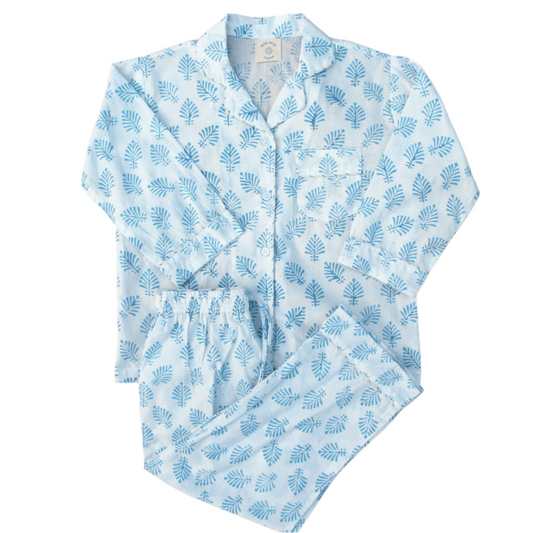 Sky Blue Leaf Pyjamas - Pajamas