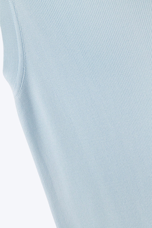 Boat Neck Comfy Ribbed Top in Baby Blue - Sweaters