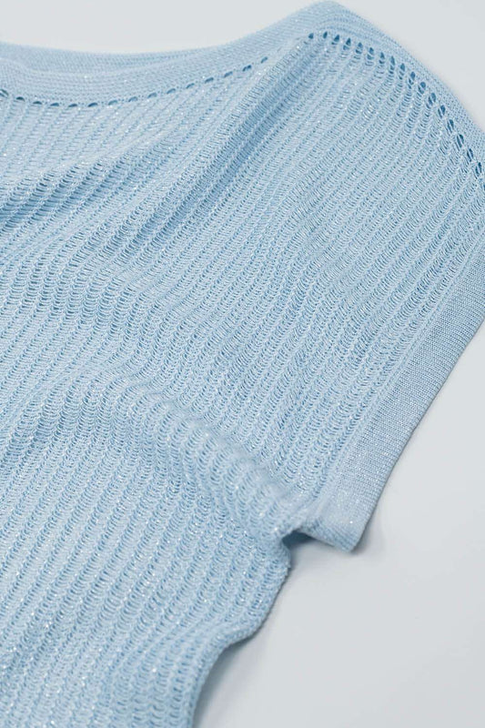 Boat Neck Ribbed Sweater With Cap Sleeves in blue - T-Shirts