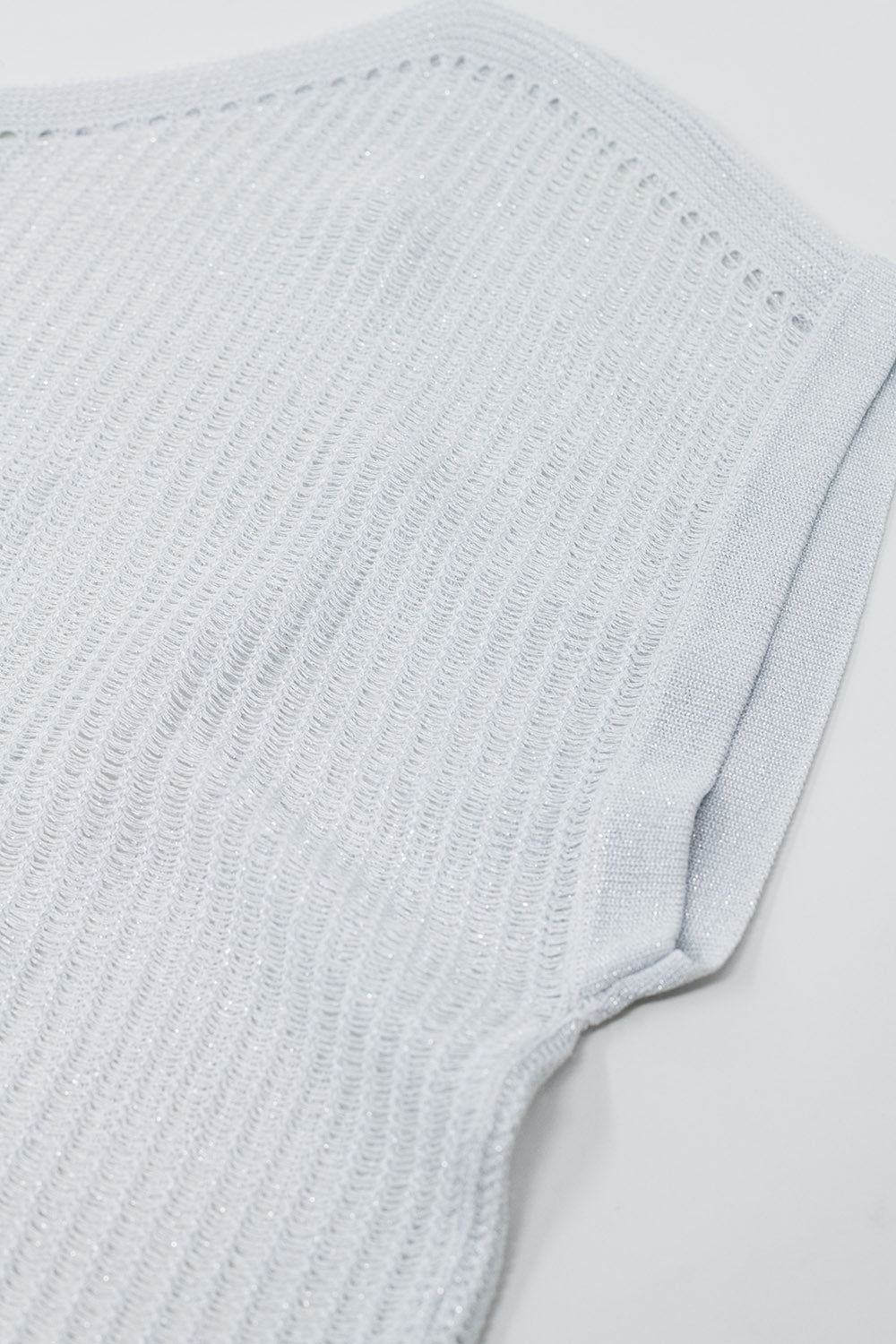 Boat Neck Ribbed Sweater With Cap Sleeves in White - Jumpers