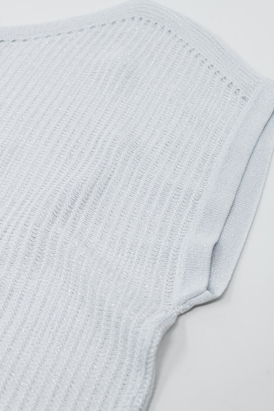 Boat Neck Ribbed Sweater With Cap Sleeves in White - Jumpers