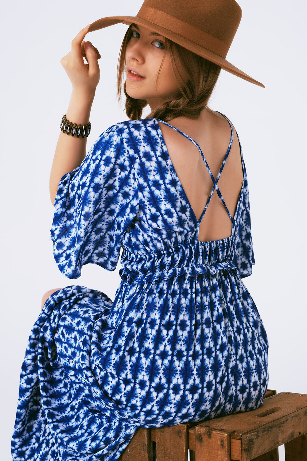 boho print maxi dress crossed on the back - Dresses
