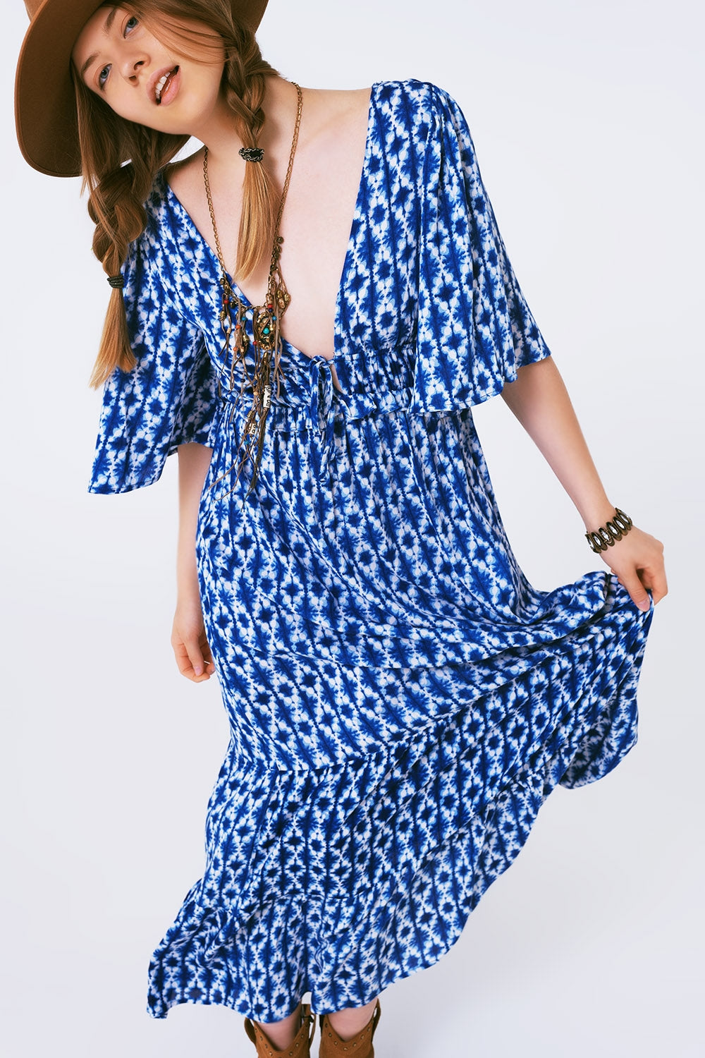 boho print maxi dress crossed on the back - Dresses