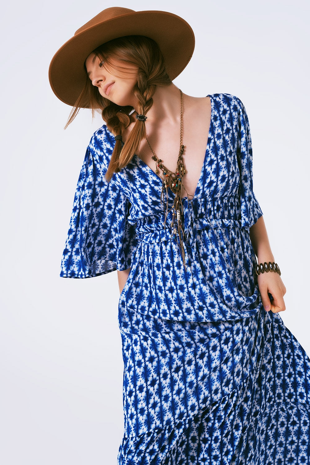 boho print maxi dress crossed on the back - Dresses