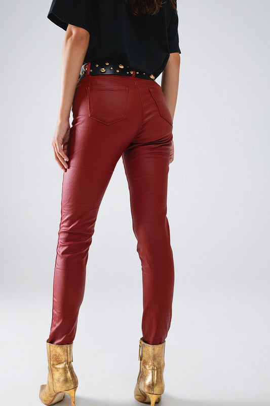 Bordeaux Faux Leather Super Skinny Pants - Trousers