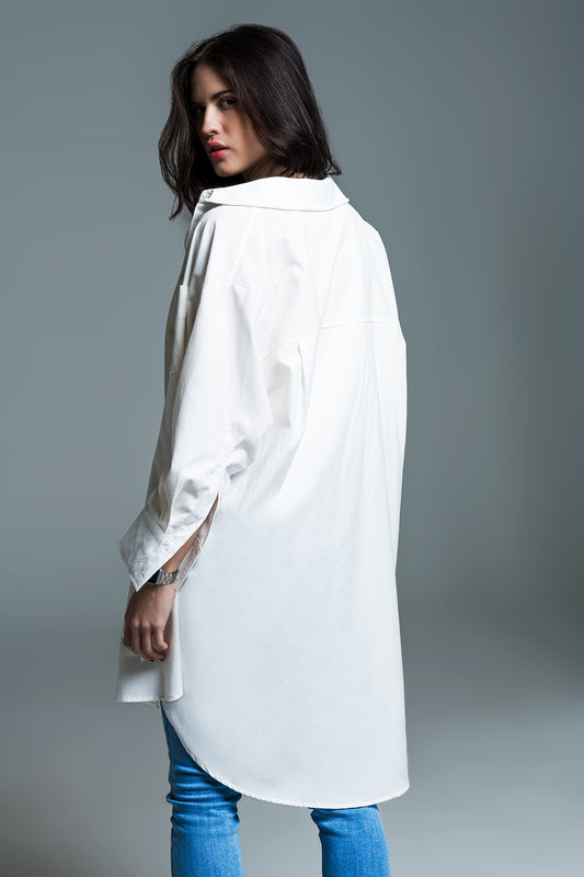 Boyfriend Cut Shirt With 3/4 Sleeve in White - Shirts