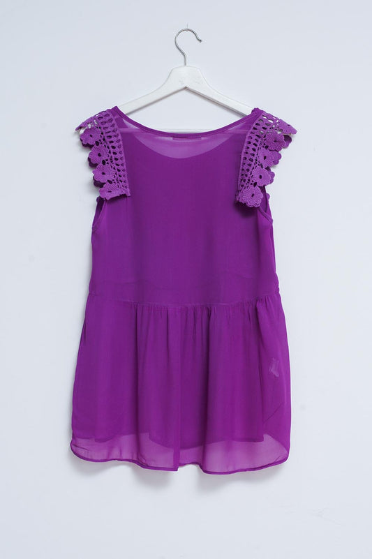 Broderie frill detail top in purple - Tops