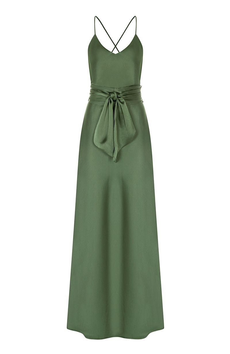 Brooklin Satin Green Evening Dress for Women - Dress