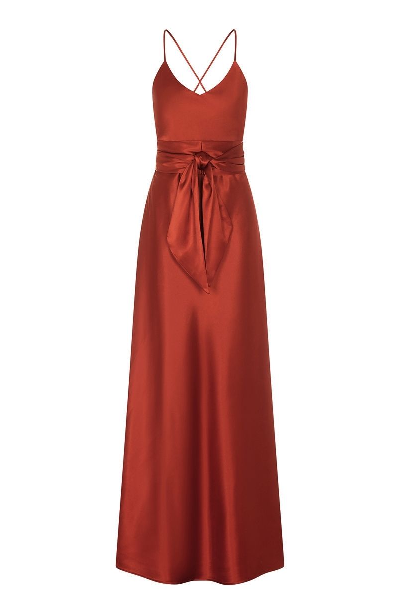 Brooklyn Dress in Burnt Orange Satin - Dress