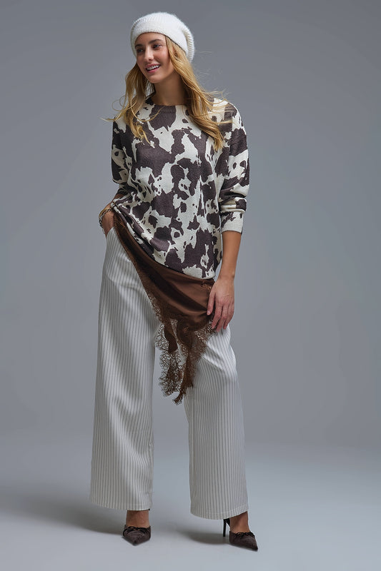 Brown-and-beige Cow Print Sweater in extra soft knitted - Sweaters