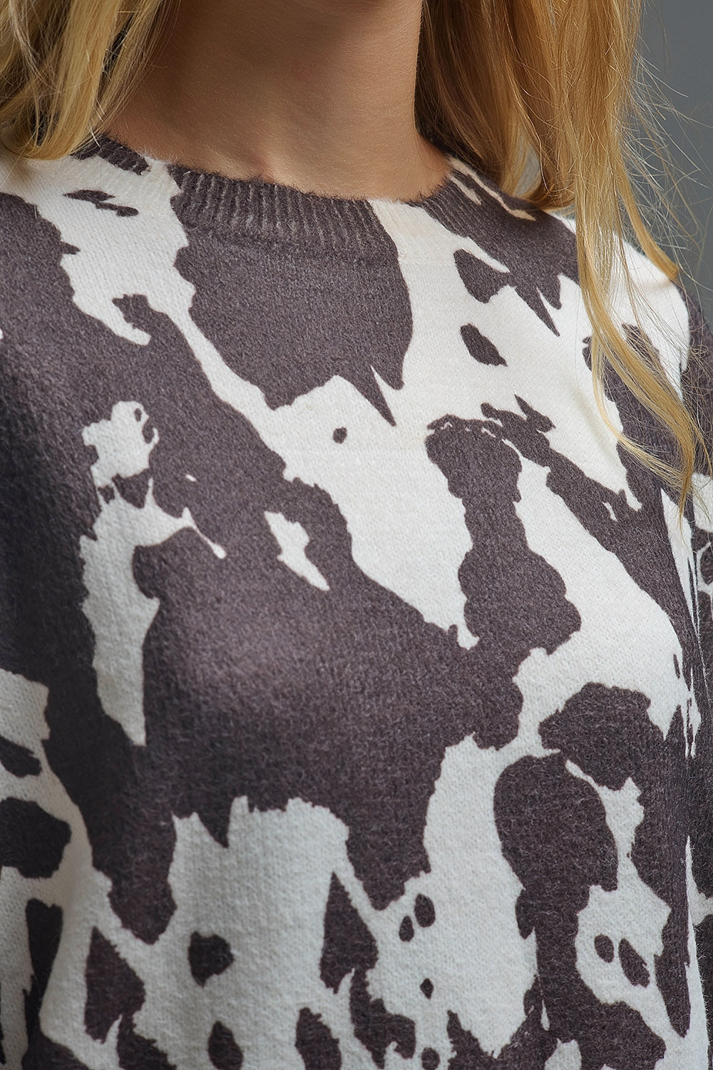 Brown-and-beige Cow Print Sweater in extra soft knitted - Sweaters