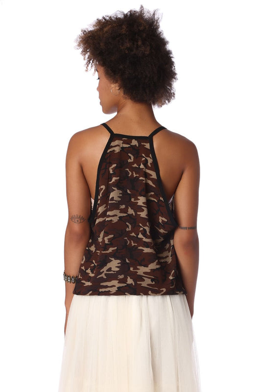 Brown camo print dip hem top - Tops