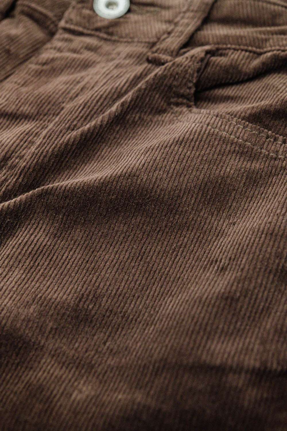 Brown corduroy flare pants with leopard print at the bottom - Trousers