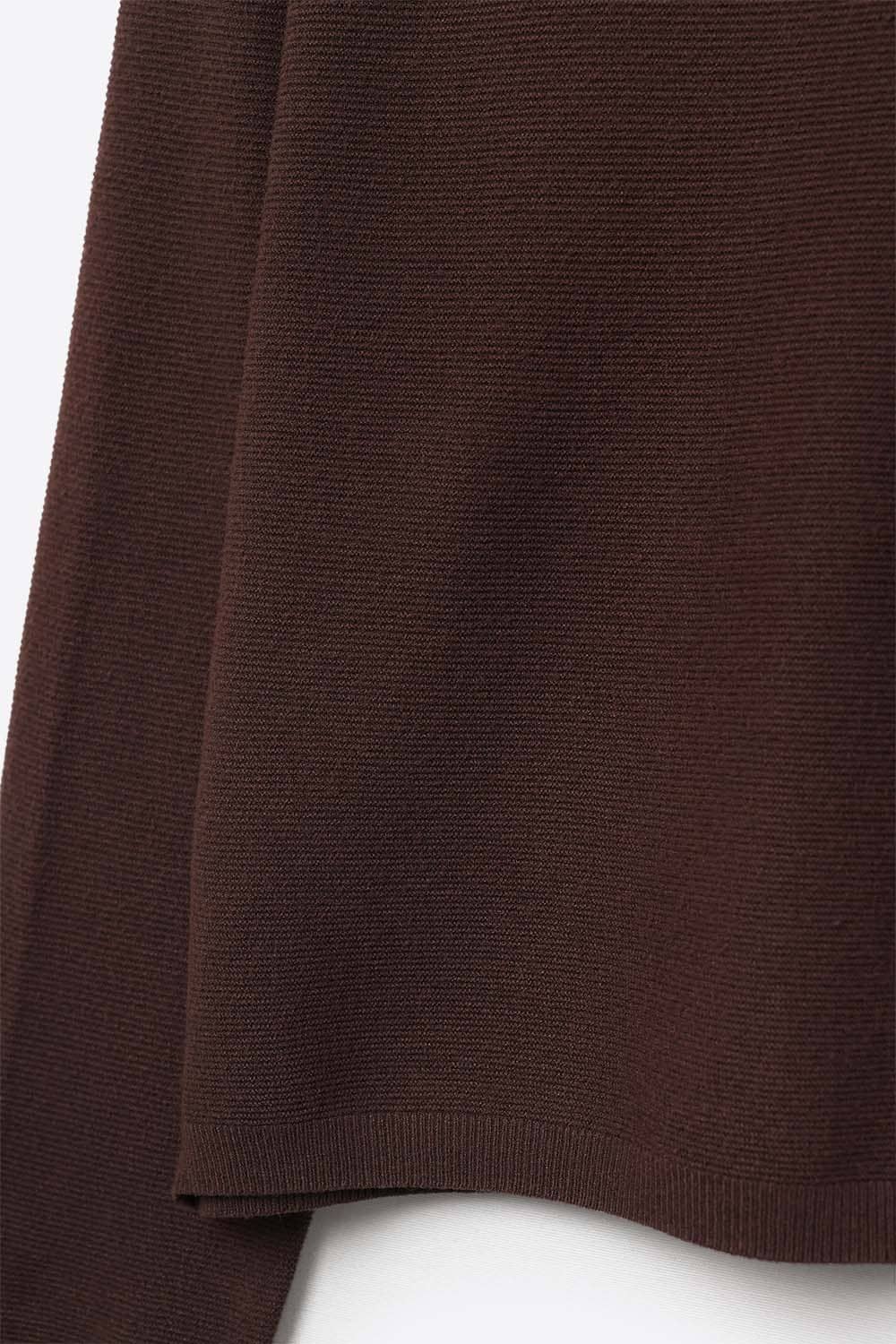 Brown Fine Knit V-Neck Sweater with Subtle Linear Texture - Sweaters