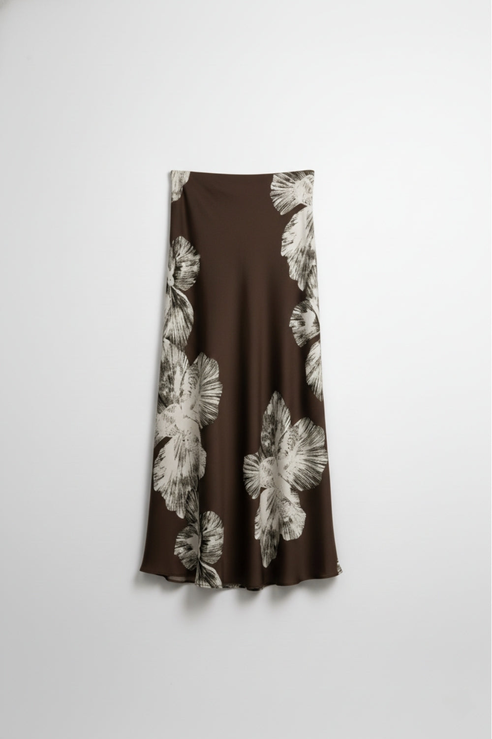Brown Floral Satin Midi Skirt in satin - Skirts