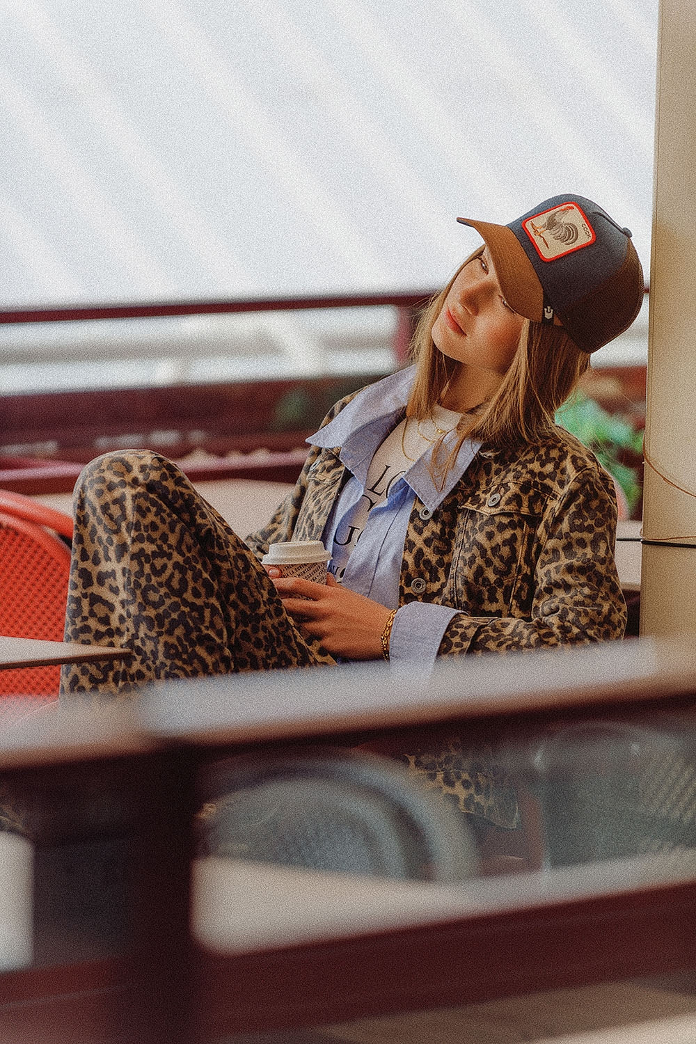 Brown Jacket with leopard Print in denim fabric - Jackets