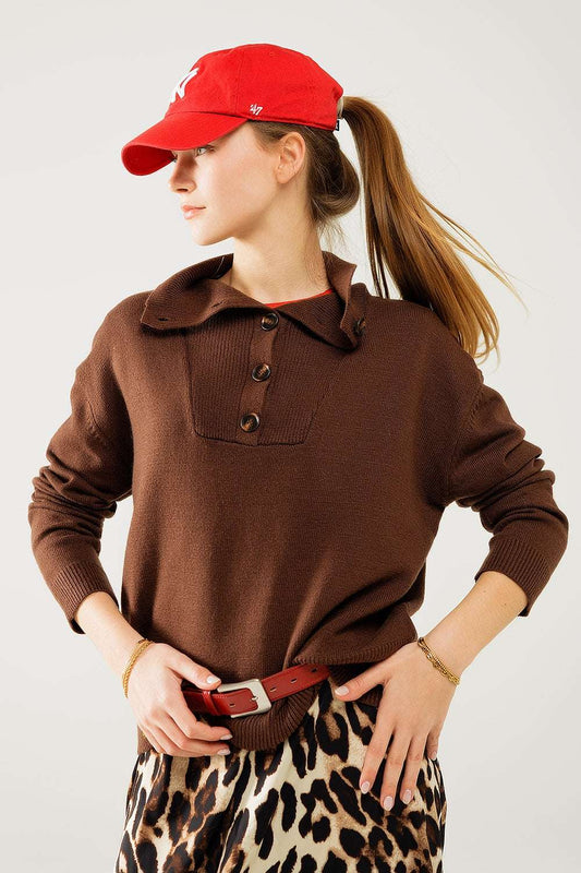 Brown loose sweater with button closure - Jumpers