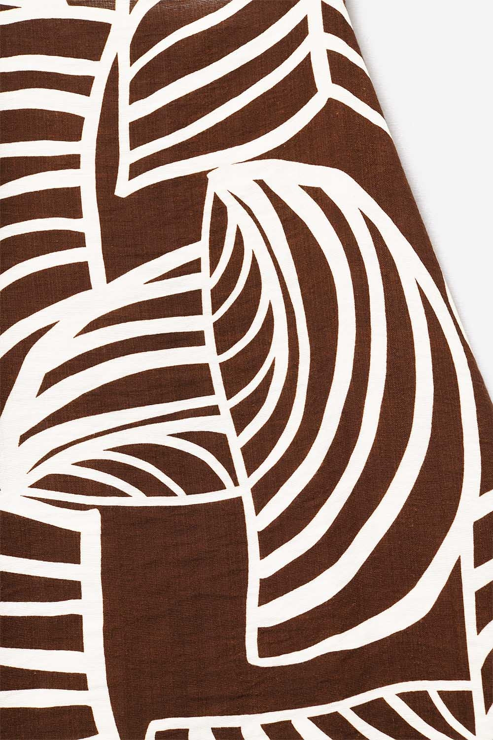 Brown Sleeveless Halter Top with White Leaf Print - Tops