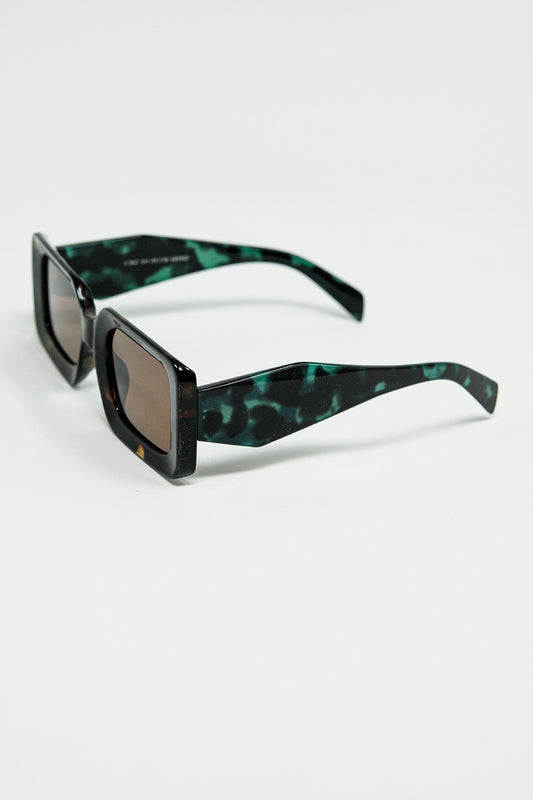 brown square sunglasses with green animal print on the side - Sunglasses