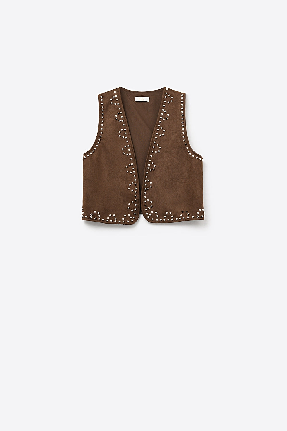 Brown Vest with Metallic Stud Details - Tops