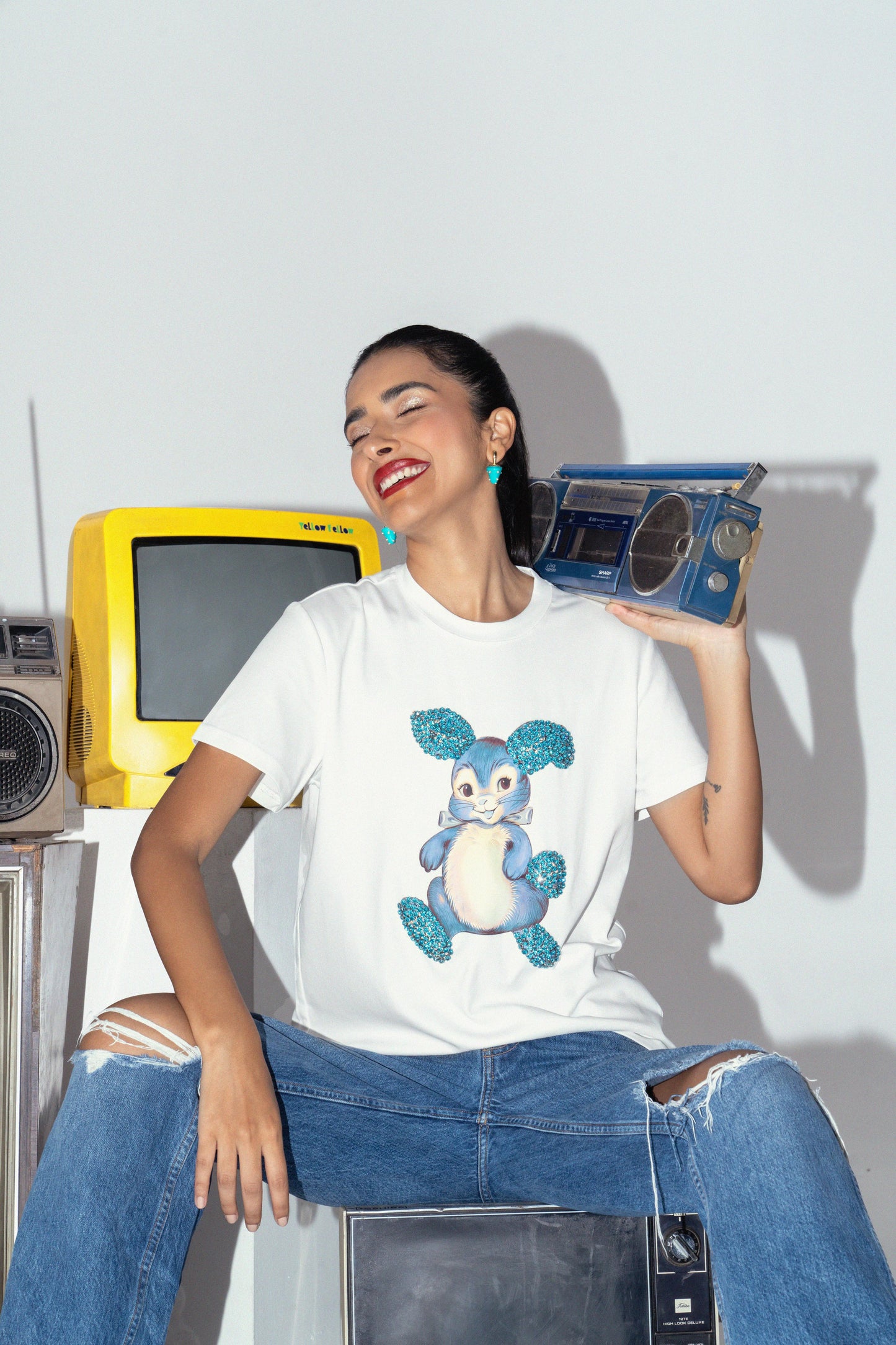 Bunny Graphic Embroidered Cotton T-Shirt - T-Shirts