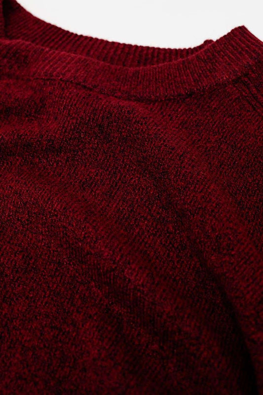 Burgundy crew neck sweater with seam detail on sleeve - Jumpers
