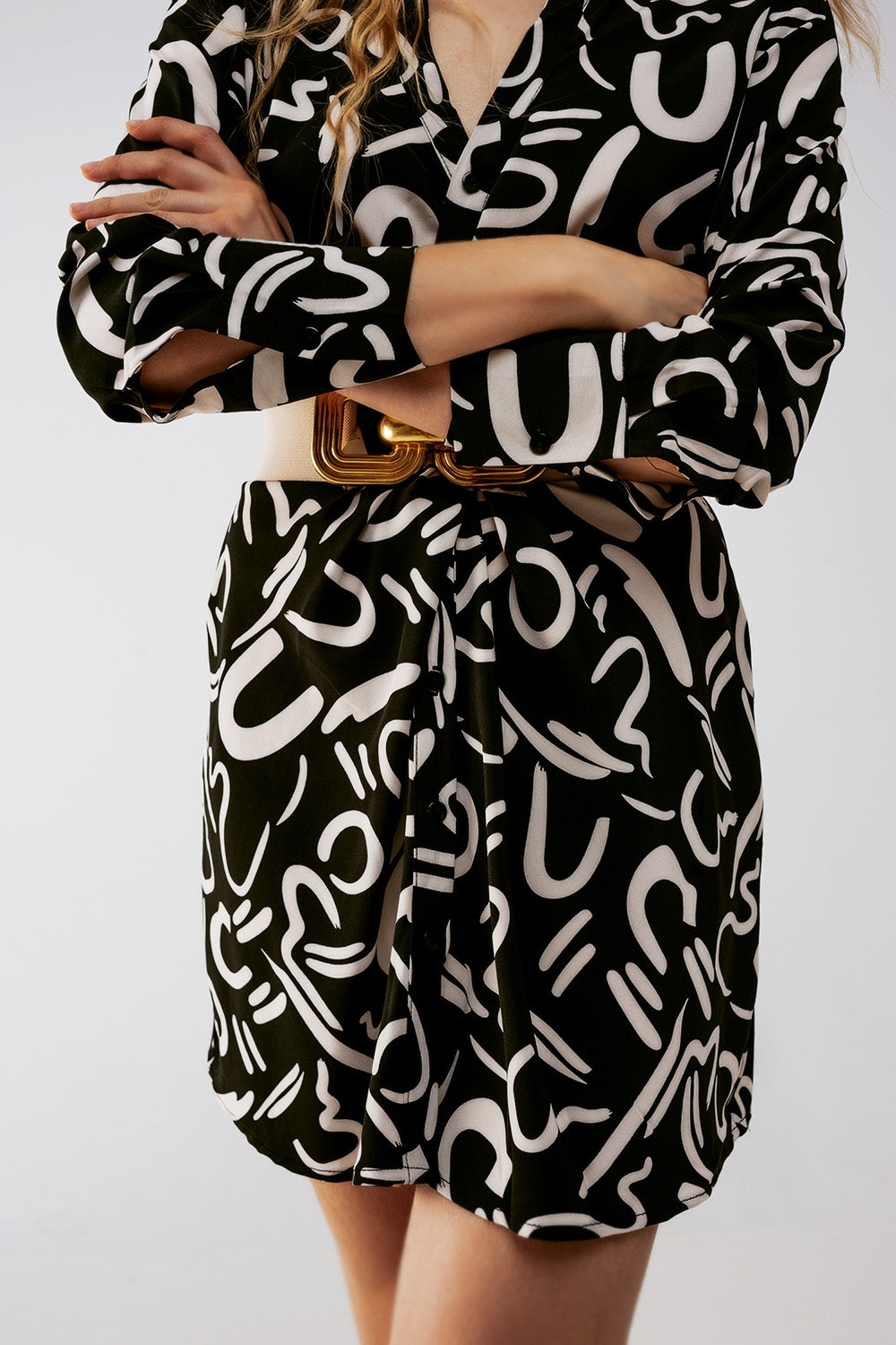 Button front mini shirt dress in black - Dresses