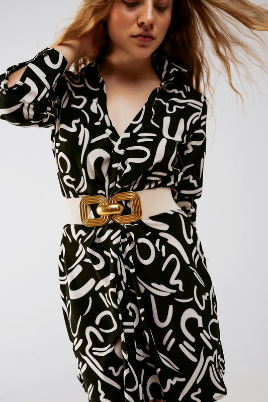 Button front mini shirt dress in black - Dresses