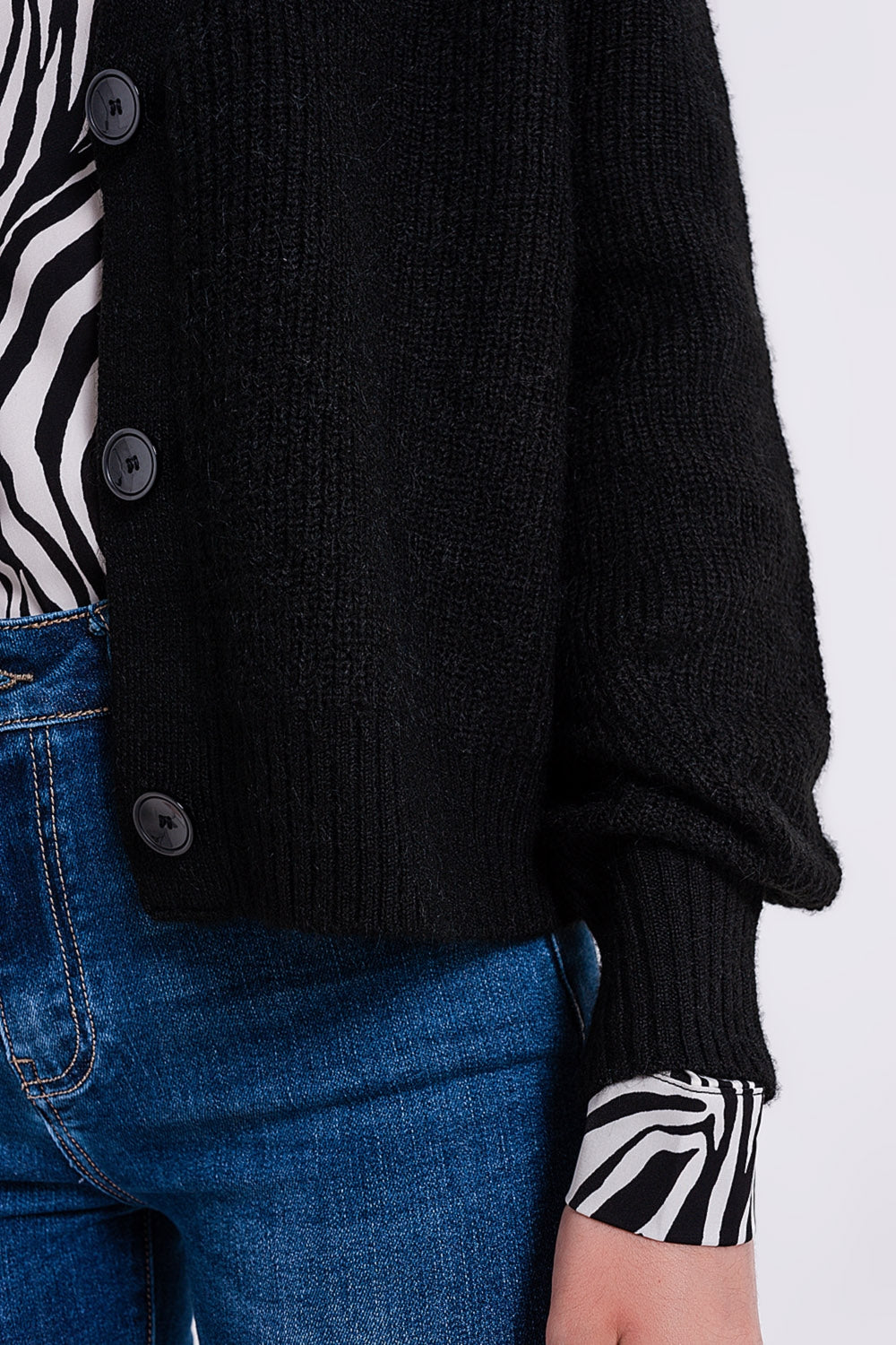 Button Through Cardigan in Black - Cardigans