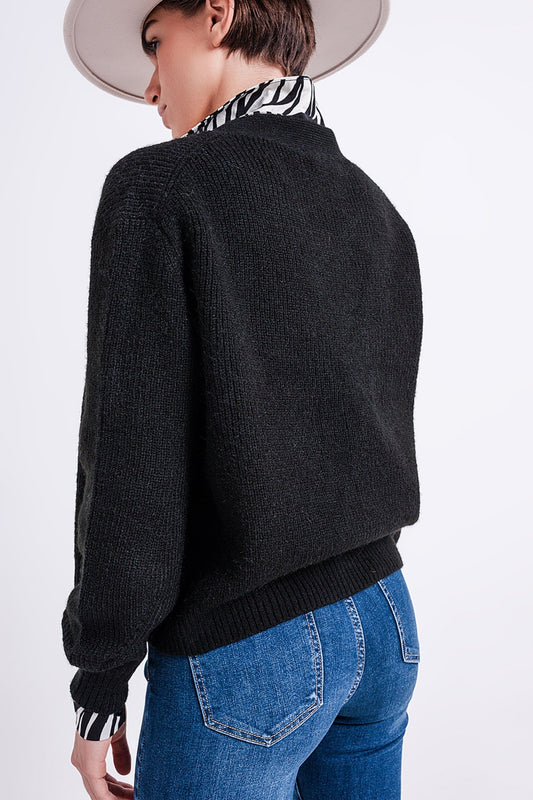 Button Through Cardigan in Black - Cardigans