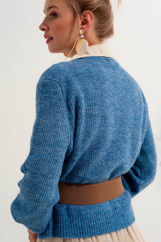 Button Through Cardigan in Blue - Cardigans