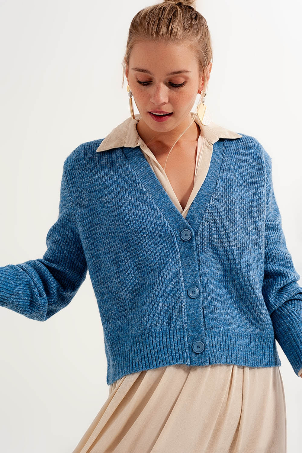 Button Through Cardigan in Blue - Cardigans