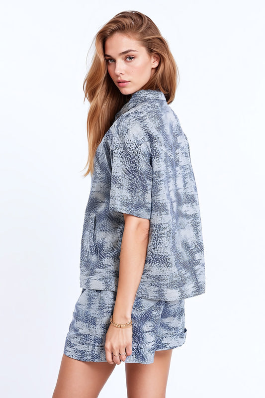 Button Up Polo Shirt In Tie Dye Blue - Shirts