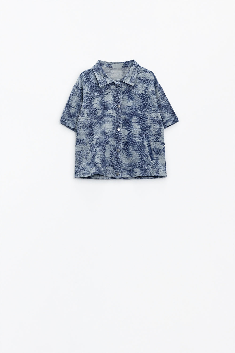 Button Up Polo Shirt In Tie Dye Blue - Shirts