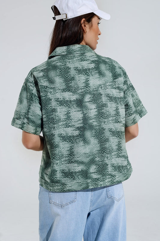 Button Up Polo Shirt In Tie Dye Green - Shirts