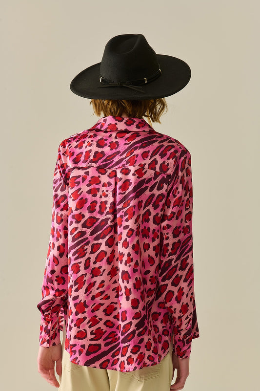 Buttoned Shirt In Fuchsia Leopard Print - Shirts