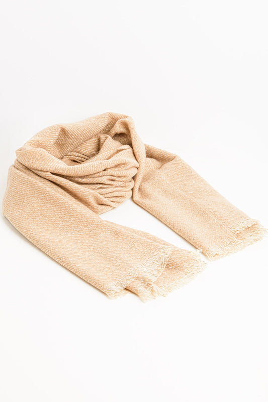 Camel-colored scarf with gold thread detail - Scarves