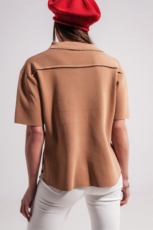 Camel knit short sleeve jumper - Jumpers