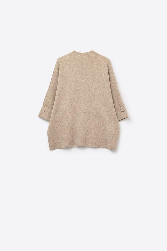 Camel Knitted Sweater with Button Details - Sweaters