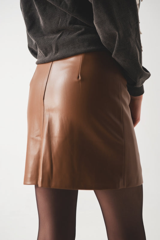 Camel leather effect miniskirt - Skirts