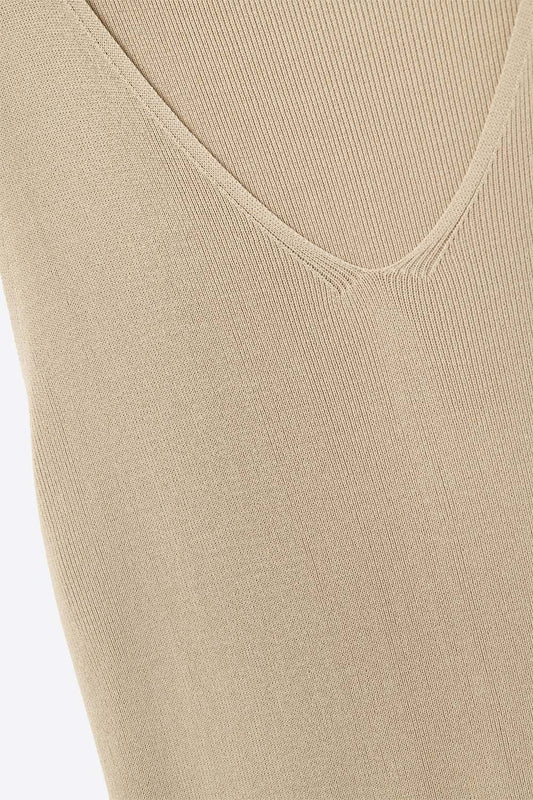 Camel sleeveless fine knitted top With V-Neck - Jumpers