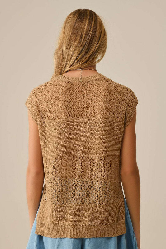 Camel sweater with soft open knit and dropped sleeves - Jumpers