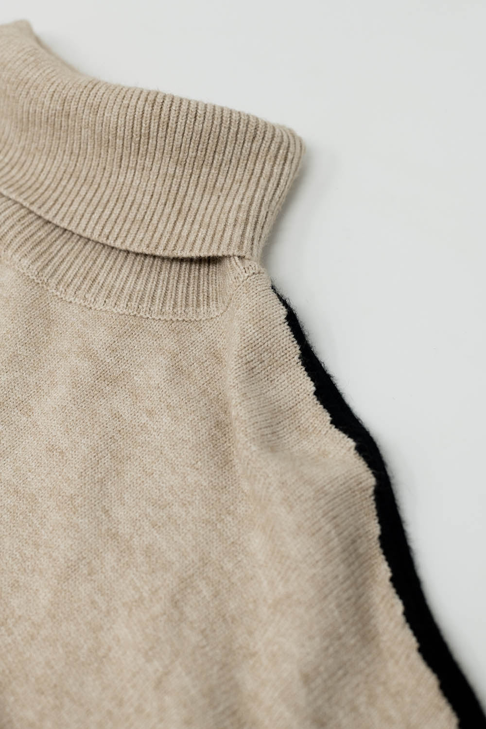 Camel turtleneck sweater with black side stripe - Jumpers