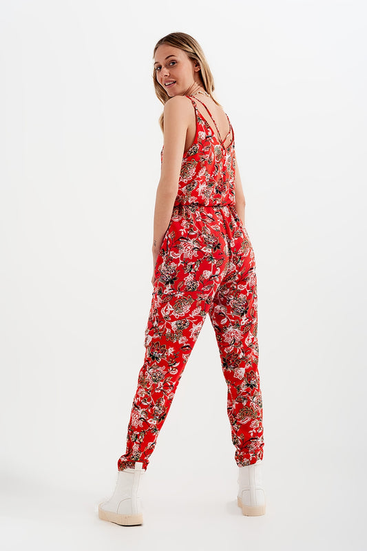 Cami strap jumpsuit in red floral print - Dresses