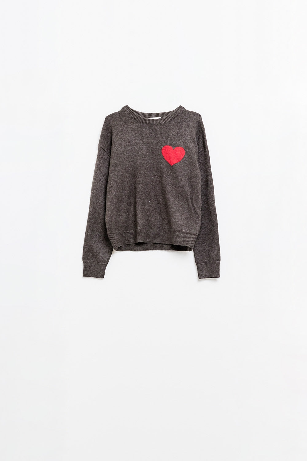 carbon grey sweater with red heart detail - Sweaters