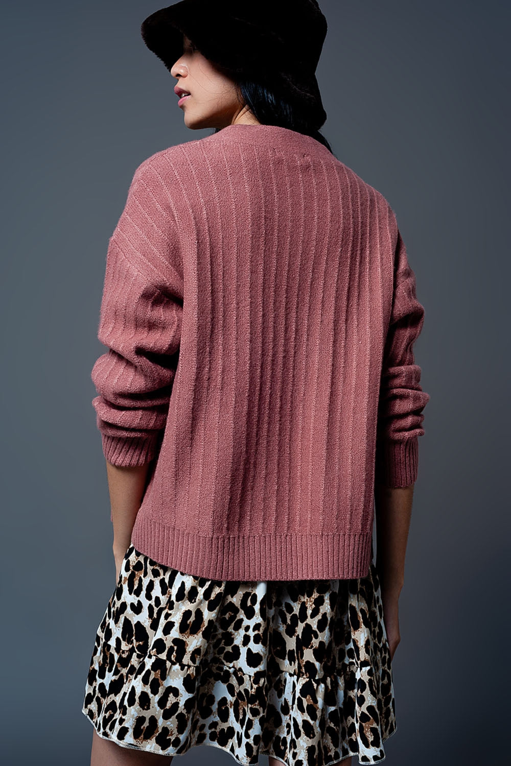 Cardigan with balloon sleeve in pink - Cardigans