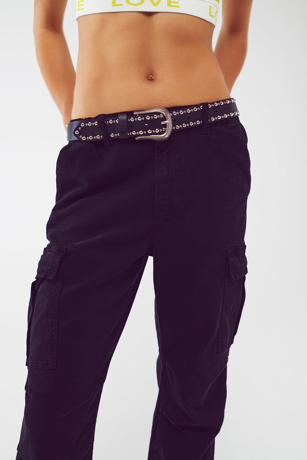 Cargo Pants with Tassel ends in black - Trousers